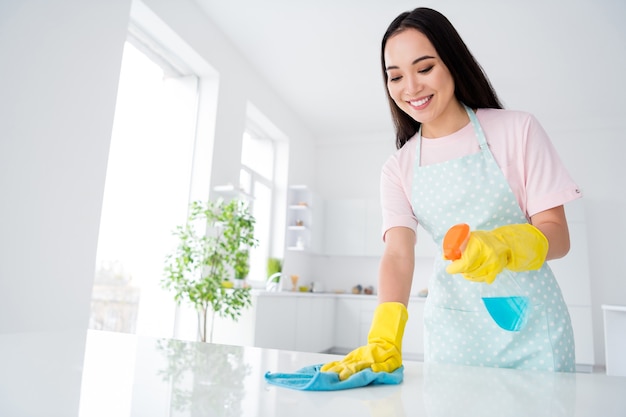 Photo girl cleaning the interior kitchen