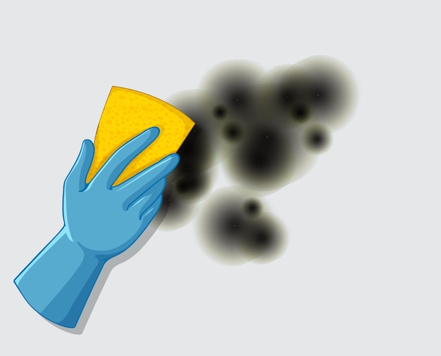 Free vector human hand wearing glove holding sponge for cleaning