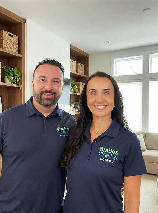 Adriano and Lu, founders of BraBos Cleaning, a family-owned house cleaning company in Boston