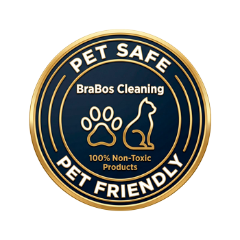Pet-safe cleaning products badge – BraBos Cleaning uses non-toxic products safe for pets